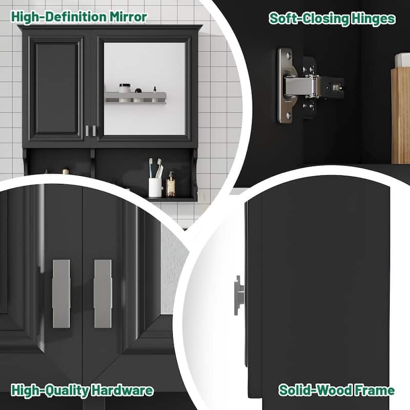 2-in-1 Bathroom Storage Wall Cabinet with Mirror and Adjustable Shelf