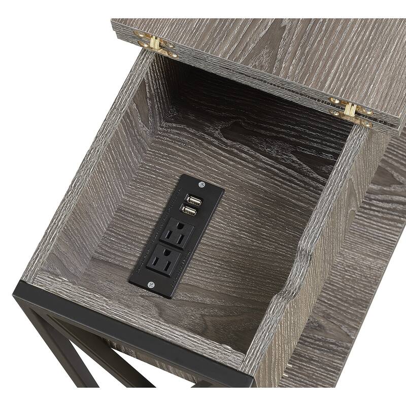 Convenience Concepts Tucson Flip Top End Table with Charging Station and Shelf