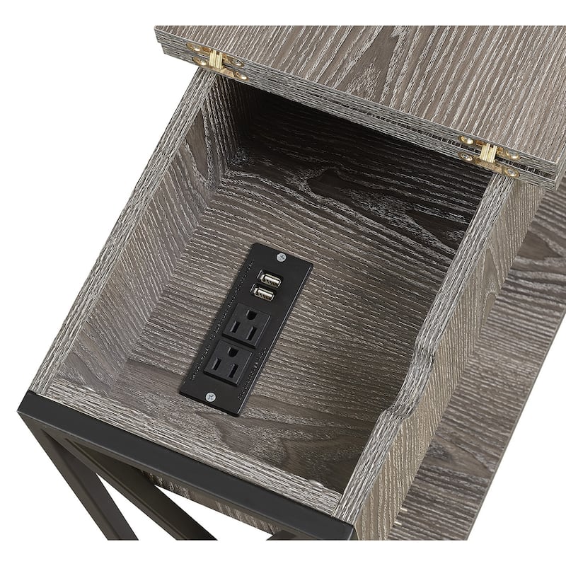 Electric Flip Top Table with Charging Station & Storage - Modern End Table - 24