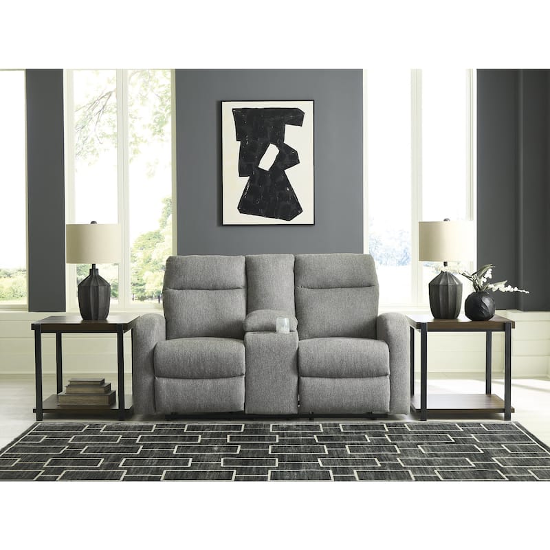 Signature Design by Ashley Carrigan Lane Gray Reclining Loveseat with Console - 67" W x 39" D x 39" H