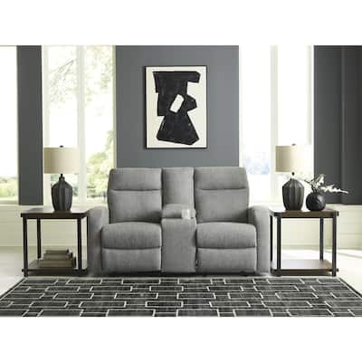 Signature Design by Ashley Carrigan Lane Gray Reclining Loveseat with Console - 67" W x 39" D x 39" H