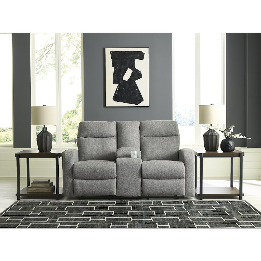 Signature Design by Ashley Carrigan Lane Gray Reclining Loveseat with Console - 67" W x 39" D x 39" H