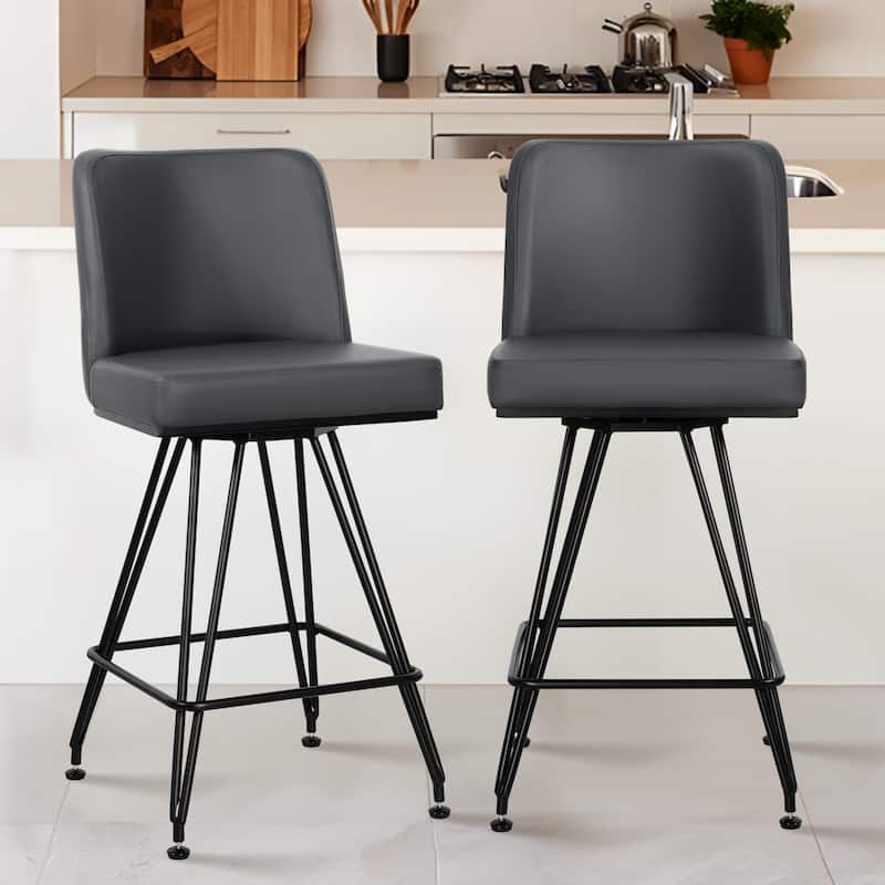 26" Leather/Velvet Swivel Counter Height Bar Stools - 38.2"H x 17.7"W x 19.1"D