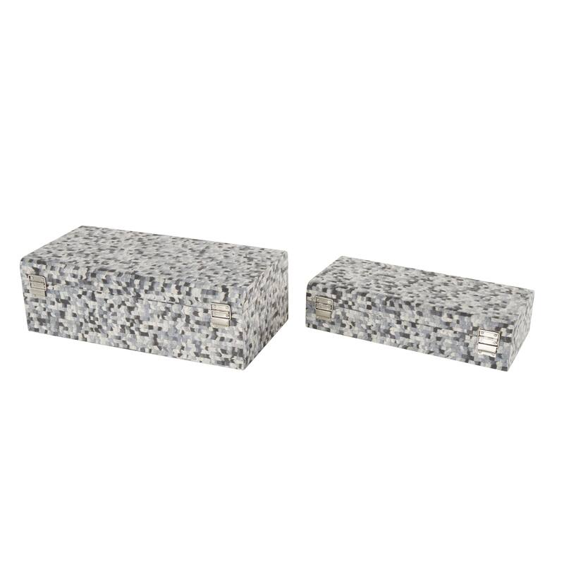 Fabric Handmade Storage Box with Bronze Latches - Set of 2 Gray and Multi Colored - Roche River Decor