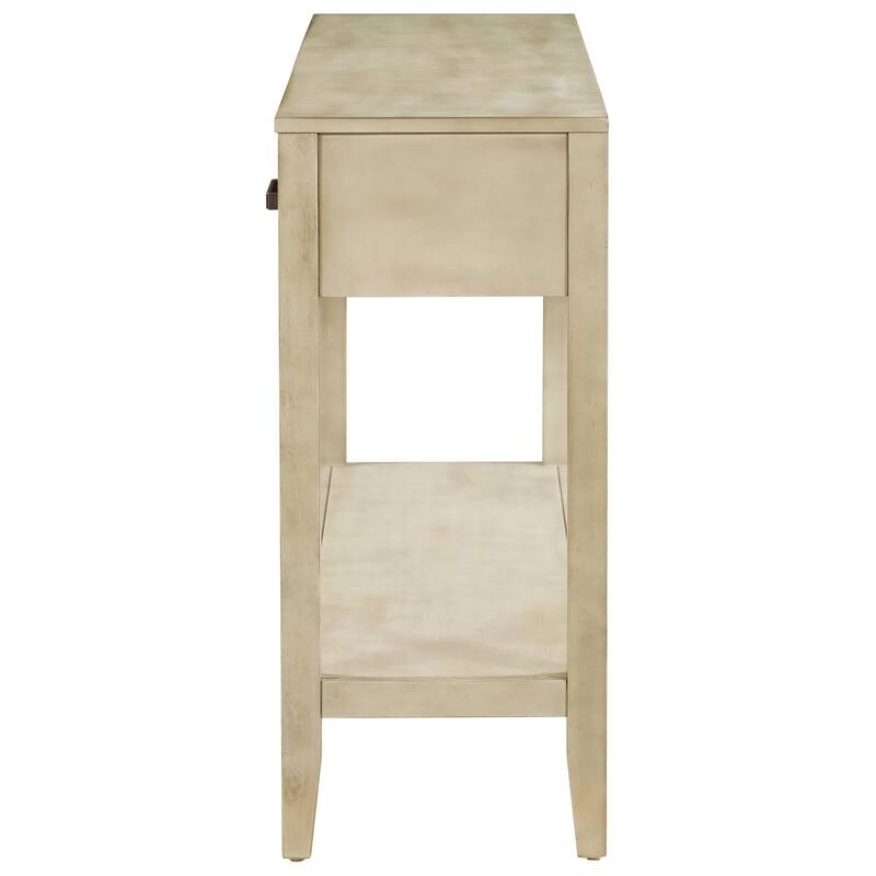 59.1" Farmhouse Entryway Table with 3 Drawers, Painted Console Table with Bottom Shelf & Iron Handles, Minimalist Sofa Table