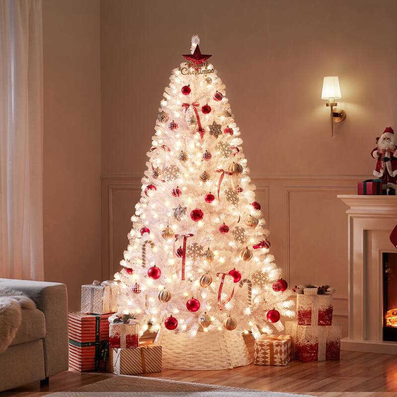 Yaheetech 4.5ft/6ft/7.5ft Pre-Lit Fir Artificial Christmas Tree with 150 Incandescent Warm Lights & 324 Tips - 6 Foot