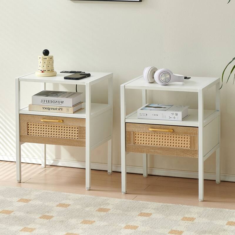 1-Piece or 2-Piece 15.75" Rattan Side Table - 2White 2-piece