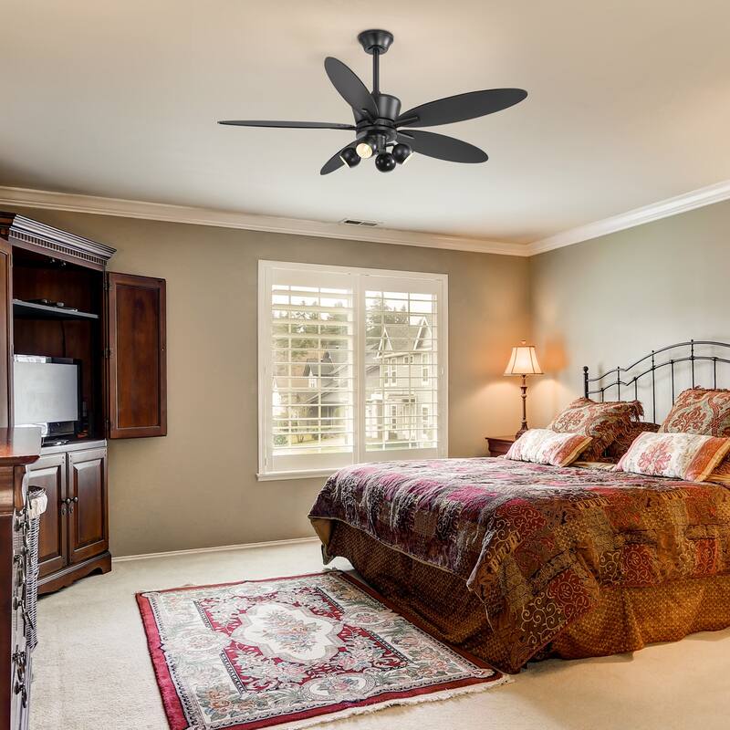 52-inch Matte Black Ceiling Fan with Remote and Light(5-Blade)