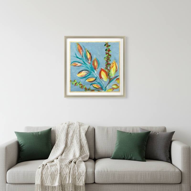 HomeRoots Vibrant Blue And Yellow Modern Floral Giclee Silver Framed Wall Art - 37.00 in. x 37.00 in.  x 2.00 in.