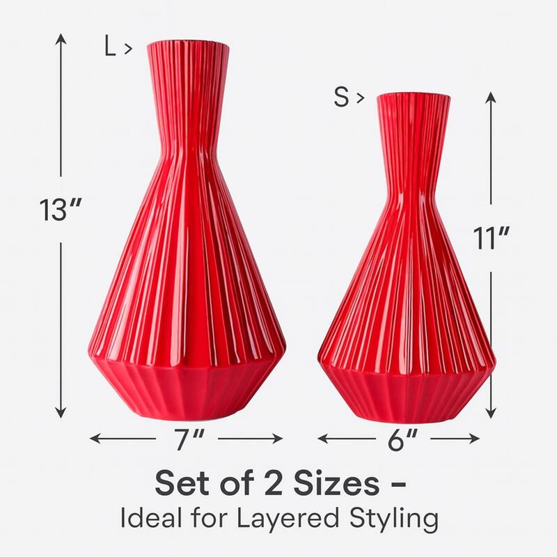 Aria Home Red Santa Fe Inspired Ceramic Vases Set of 2 Southwestern Decor