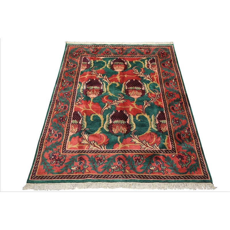 7'9''x9'10'' Hand Knotted Wool Teal-Green Arts & Crafts Boho Plush Pile Rug - 7' 9'' x 9' 10''