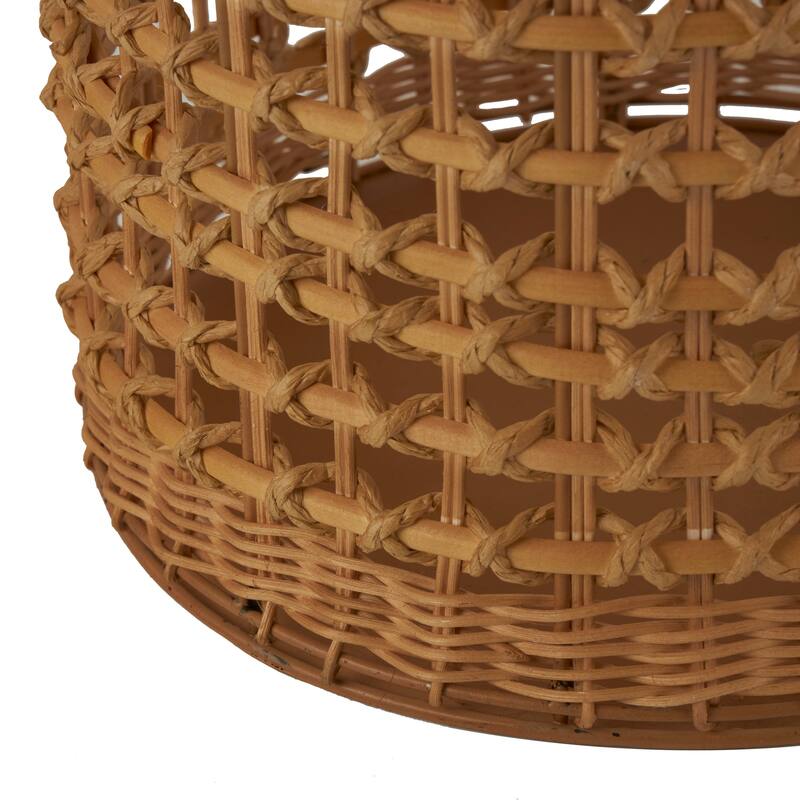 Brown Rattan Handmade Woven Vase with Open Framed Grid Design