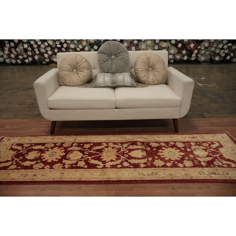 Hand Knotted Oriental 100% Wool Carpet Traditional Floral Red Peshawar Runner Rug - 8' 3'' X 2' 6''