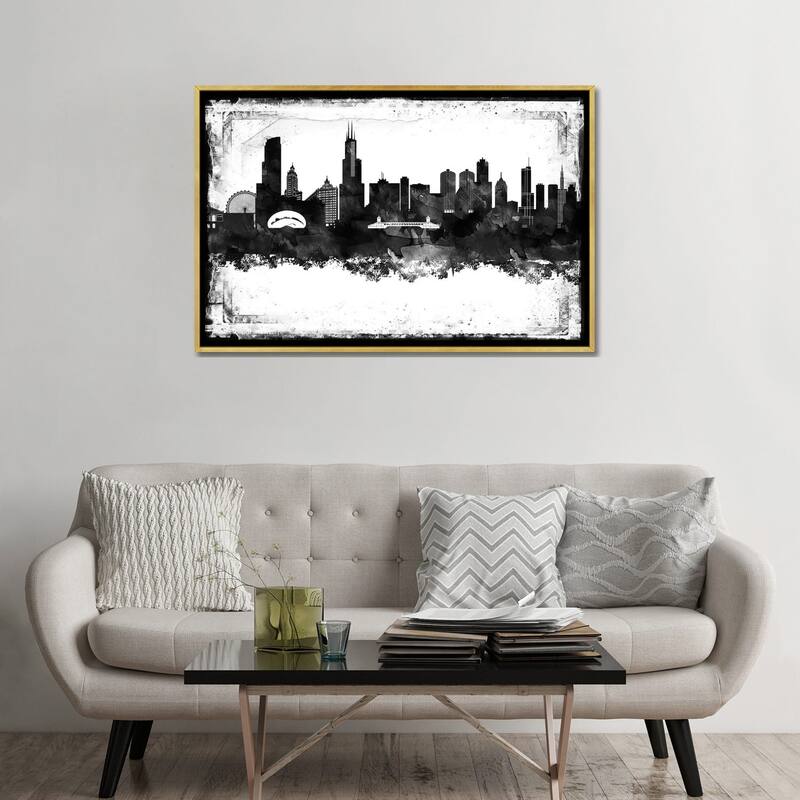 iCanvas "Chicago Black And White Framed Skylines" by WallDecorAddict Framed