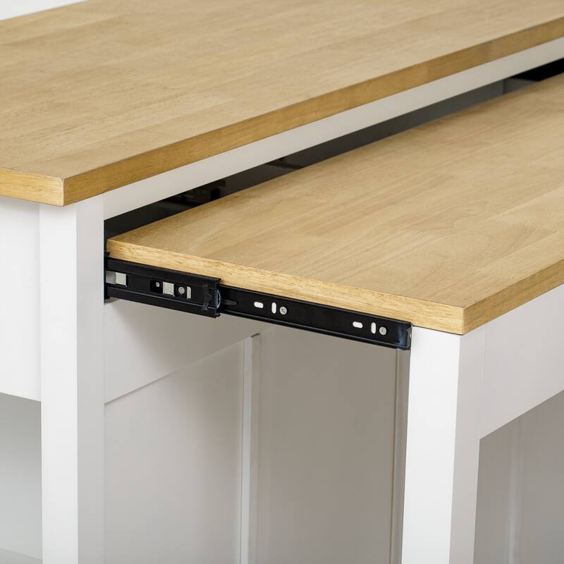 Kitchen Island with Extendable Dining Table,Rubber Wood Veneer Kitchen Table with Internal Storage Rack,Power Outlet - N/A
