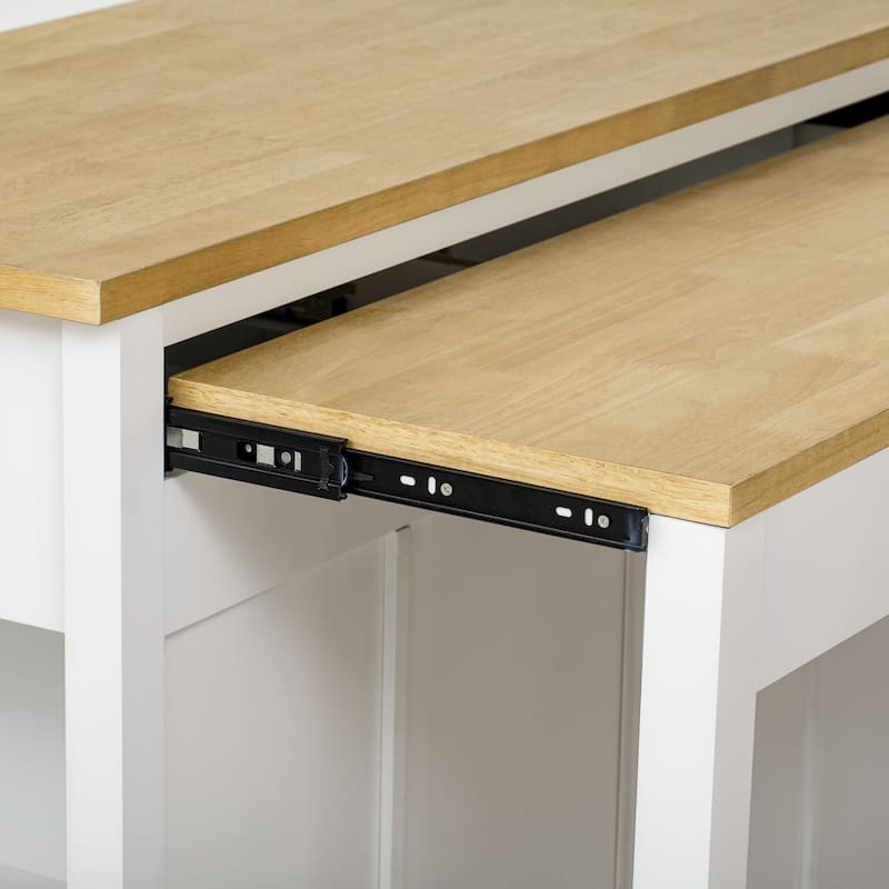 Modern Kitchen Island with Retractable Dining Table, Interior Storage Shelf, Power Socket, 2 Drawers and 2 Cabinets, for Kitchen