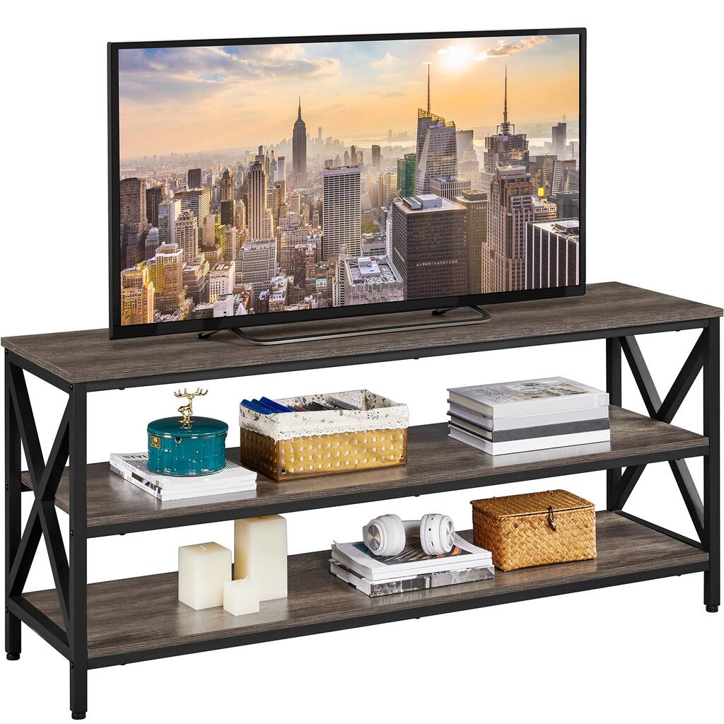 TV Stand for 65 inch, 55" TV Cabinet with 3 Tier Storage Shelves, Entertainment Center TV Console Table with Metal Frame