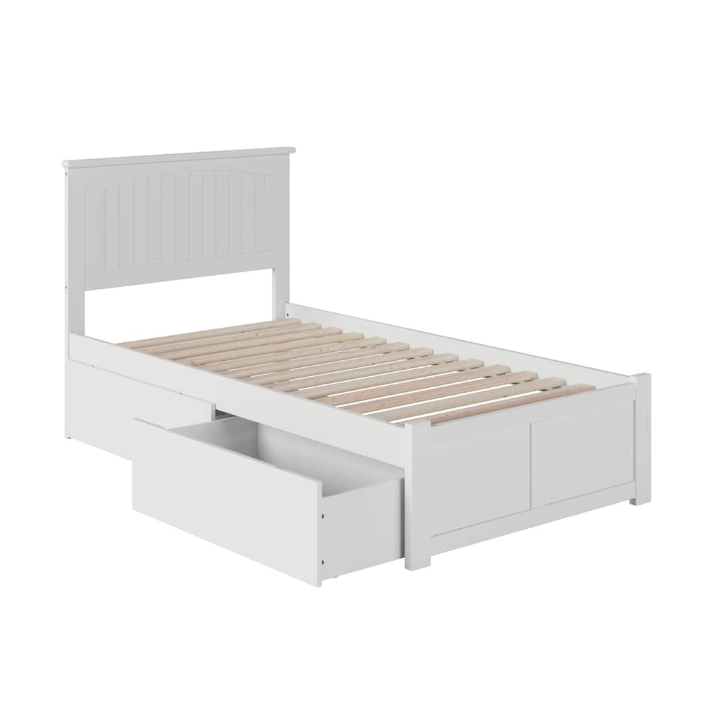 Nantucket Twin XL Solid Wood Platform Bed with Footboard & 2 Storage Drawers in White