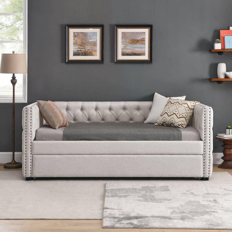 Daybed with Trundle Upholstered Tufted Sofa Bed