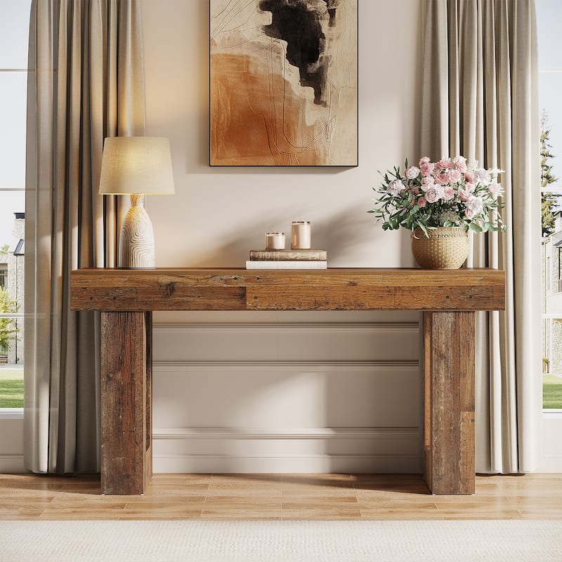 63-Inch Farmhouse Wooden Sofa Console Entryway Table for Living Room