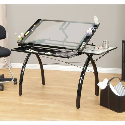 Studio Designs Futura Glass Top Drafting Table with Folding Shelf