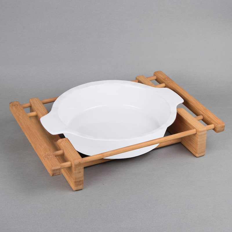 Creative Home Grand Buffet 10" Stoneware Baking Dish with Bamboo Serving Rack