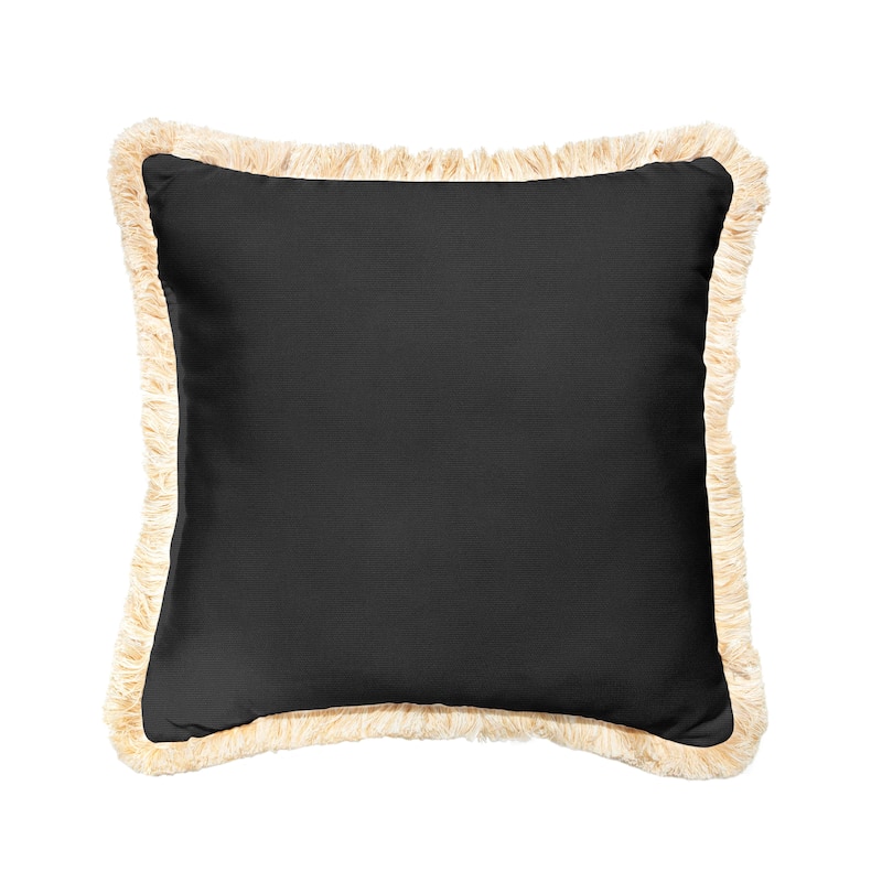 Sunbrella Canvas Black Indoor/ Outdoor Square Pillow with Fringe - 18 in L x 18 in W