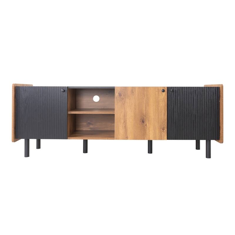 61" Mid Century Modern TV Stand, Media Console with 3 Cabinets and Open Shelves for TVs Up to 70"