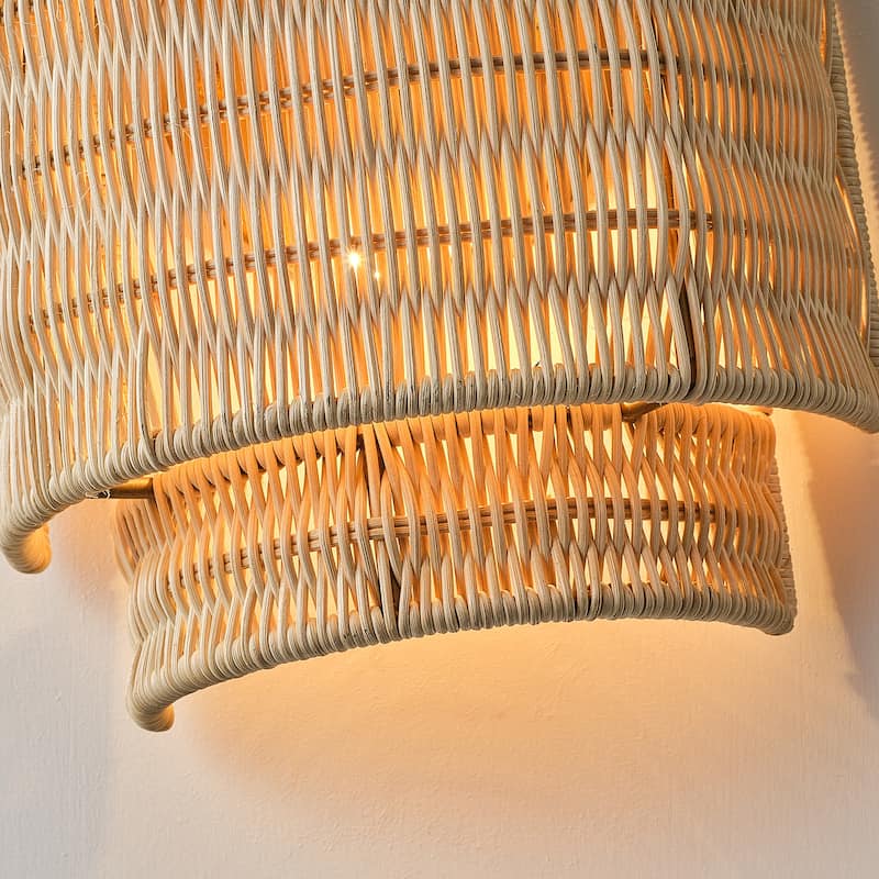 1-Light Bohemian Hand-Woven Rattan Wall Sconce Lighting