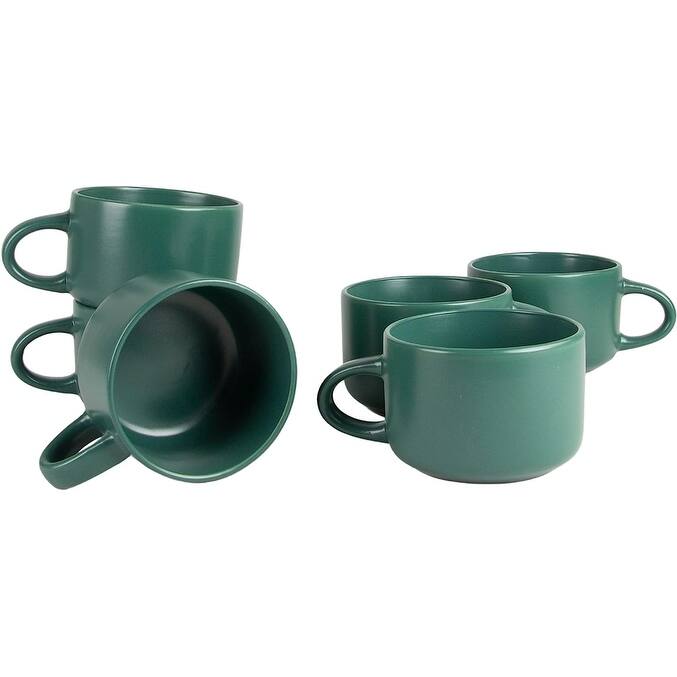 Wazee Matte 4.75"/22 oz Oversized Mug, Set of 6 - Emerald Green