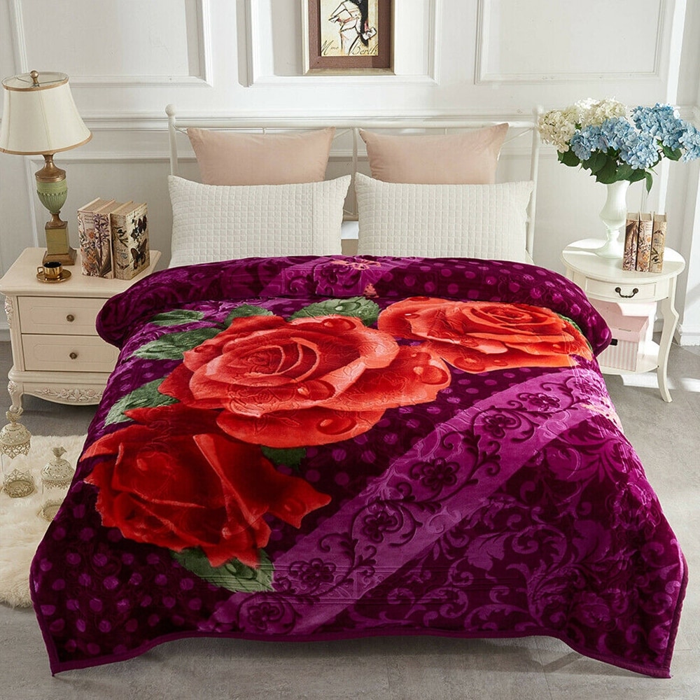 Animal Thick Heavy Winter Warm Soft Mink Blanket King Purple Bed