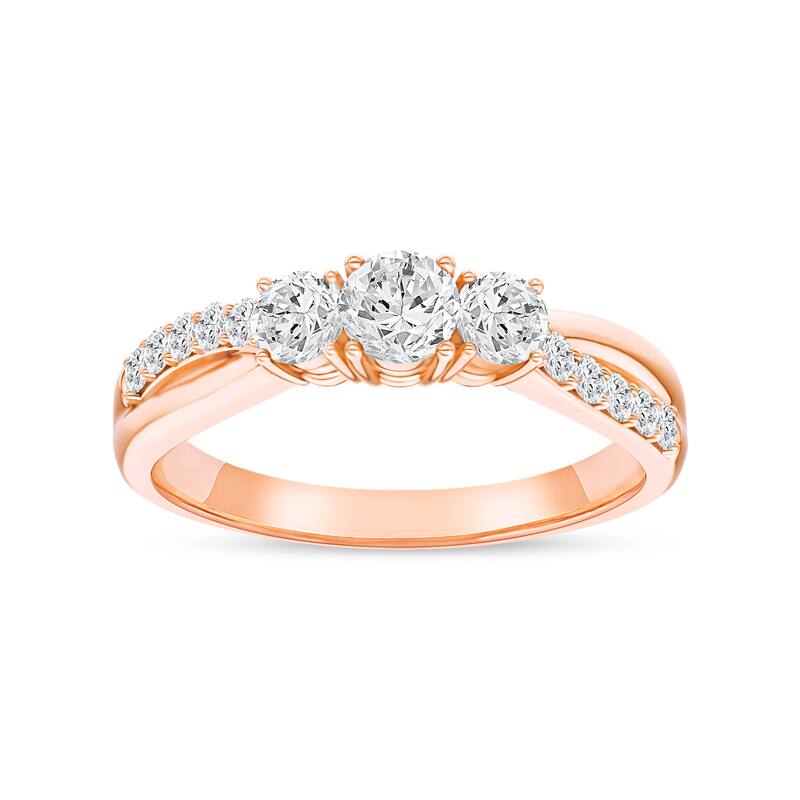 1/2ct TDW Diamond Three Stone Engagement Ring in 14K Gold for Women - 8 - Rose