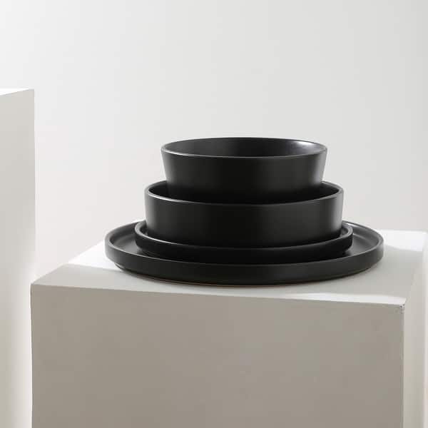 Black 32 Piece Stone Lain Celina Stoneware Dinnerware Set, Cereal and Pasta Bowls - Black - 32 Piece