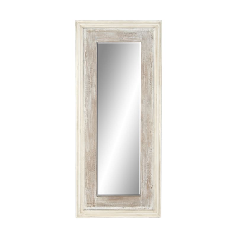 Wood Wall Mirror - White - Roche River Decor - 2"W x 26"L x 59"H