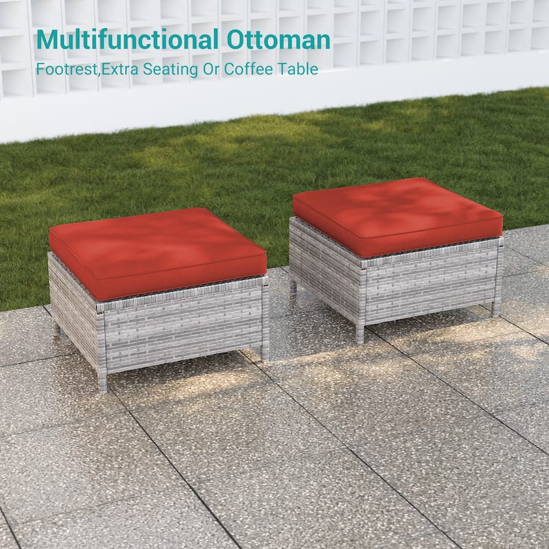 BONOSUKI 3-Piece Patio Sofa Set Grey Rattan Furniture with Ottomans