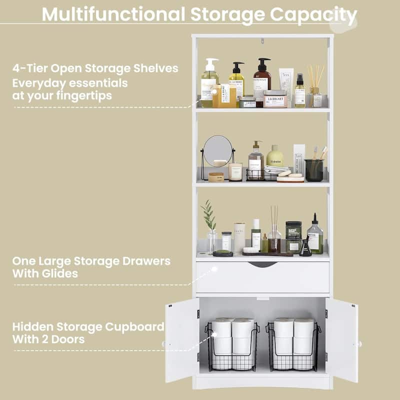 64''H Bathroom Storage Cabinet Freestanding Linen Tower Sideboard