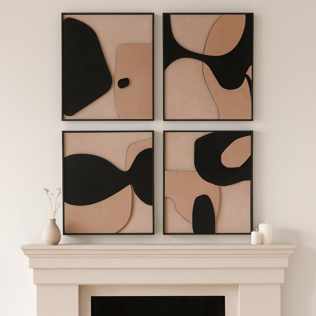 Leather Suede Wall Art Abstract Shapes (Set of 4) - 20" Brown/Black