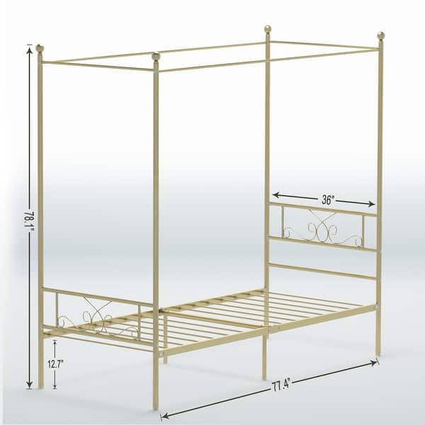 Teraves 4 Post Gold Twin Metal Canopy Bed Platform Frame With 4 Post Gold Twin Metal Canopy Bed