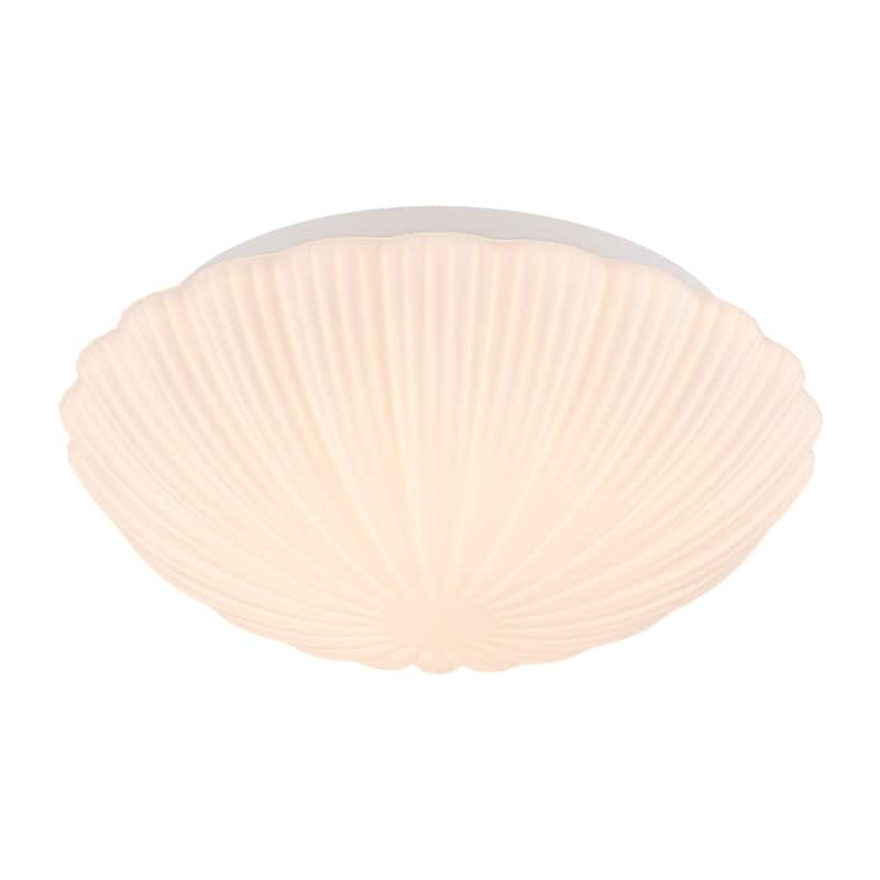 Dimmable LED White Flower Pleated Ribbed Glass Round Ceiling Light - 13.2 Inches