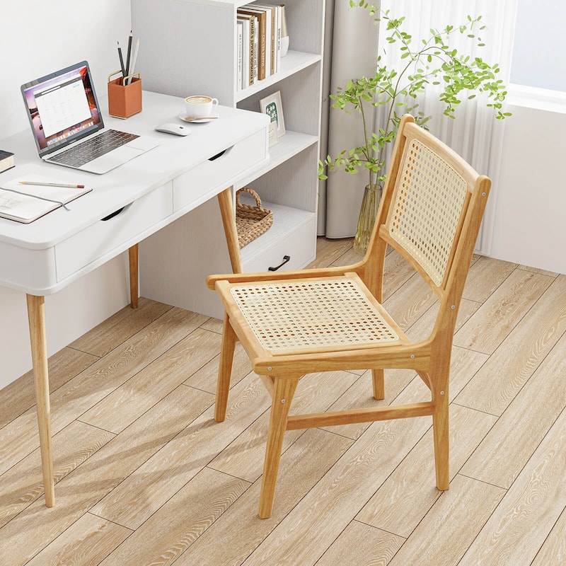Costway 1/2 PCS Rattan Dining Chair with Natural Cane Woven Backrest