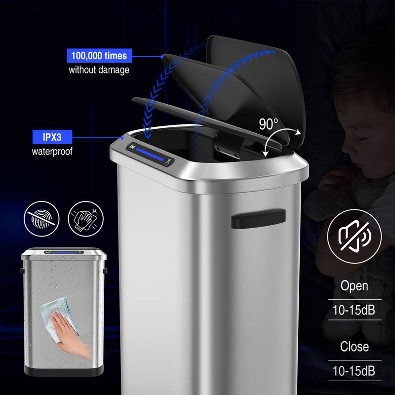 13 Gallon 50L Stainless Steel Smart Trash Can with Motion Sensor for Home,Office