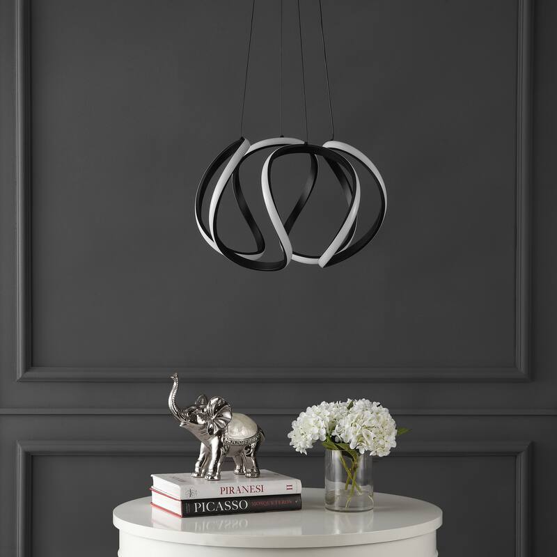 Whirl 18.5" 1-Light Contemporary Designer Aluminum/Iron Scribble Integrated LED Pendant Light, Black by JONATHAN Y