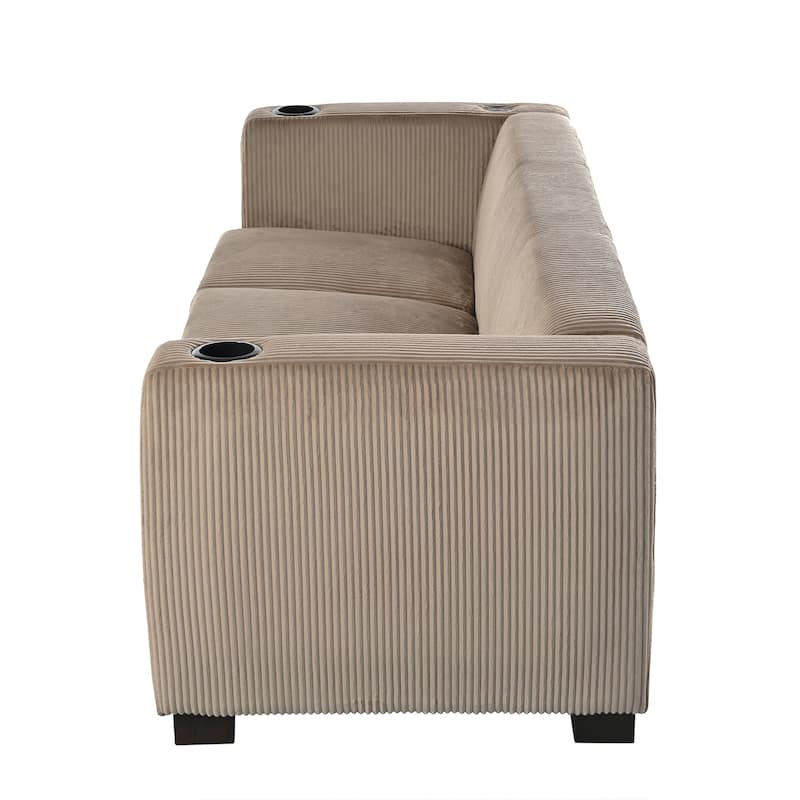 80" Solid Wood 3-Seater Sofa with 2 USB ports and two cup holders