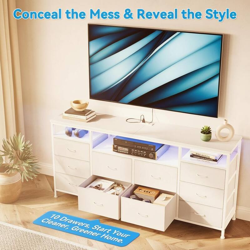 10 Drawer Dresser TV Stand , up to 75"