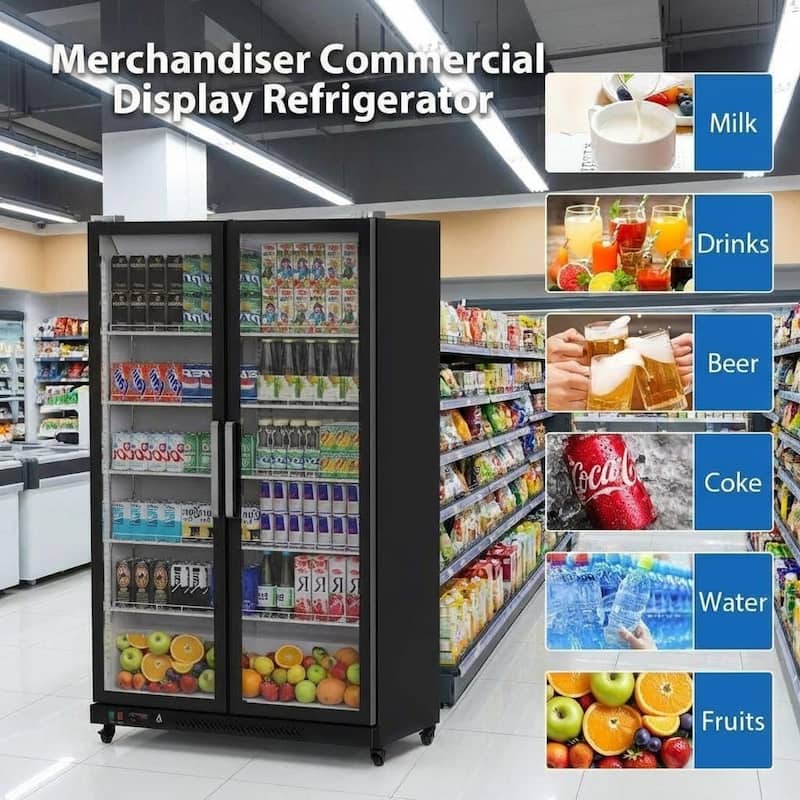 Commercial Display Refrigerator, With 2 Glass Doors and Led Lighting