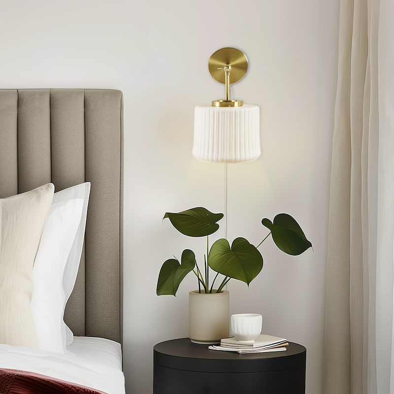 INK+IVY Luminex White Ceramic Wall Sconce with Adjustable Swing Arm - 7.5"W x 9.5"D x 12.5"H