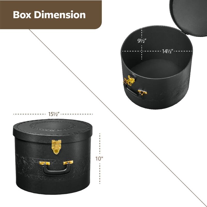 Creative Scents Cowboy Round Hat Box Storage With Gold Locking Lid
