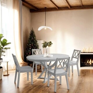 Mid-Century 5-Piece Extendable Round Dining Table Set with 15.7 ...