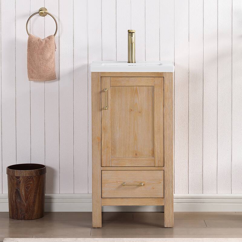 Gela Single Sink Bath Vanity with Drop-In Ceramic Basin without Mirror - Brown - 18in.