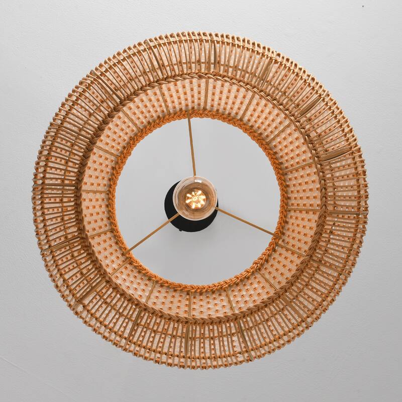 18.9" Boho White Hand Woven Rattan Caged Pendant Light for Kitchen Island, Dining Room and Living Room